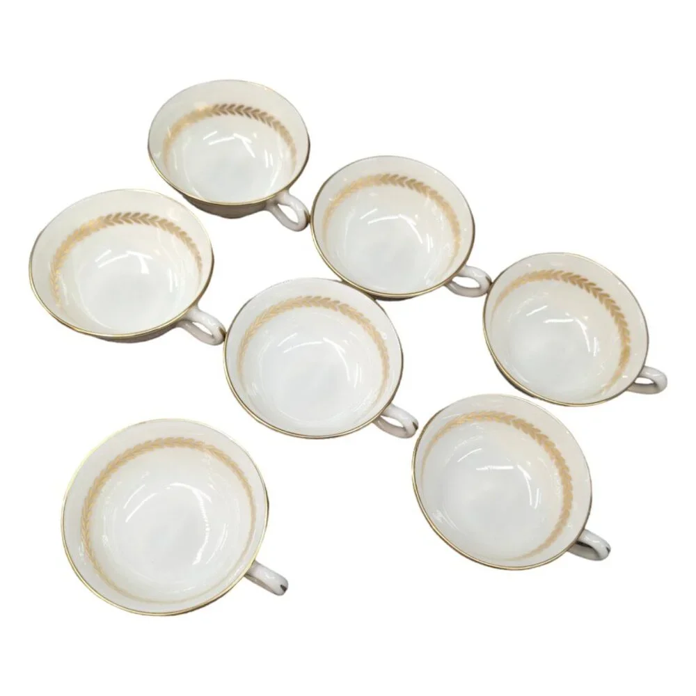 Vtg Lenox Imperial P-338 Tea Cup LOT OF 7 Cream Gold Laurel Trim Footed 6 OZ USA